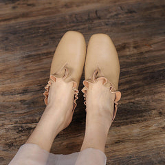 Vintage Leather Ruffle Trim Casual Slippers