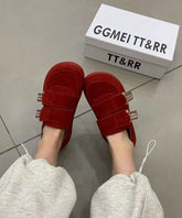 Red Flats Suede Splicing Velcro Strap For Women
