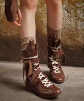 Brown Suede Splicing Lace Up Boots