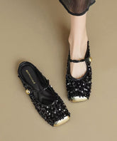 Black Sequins Buckle Strap Splicing Slide Sandals