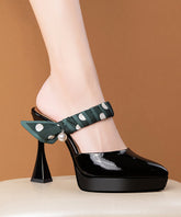 Splicing High Heel Slide Sandals Black Cowhide Leather