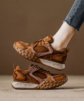 Casual Camel Suede Flat Shoes Splicing Lace Up