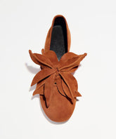 French Orange Suede Splicing Floral Flats