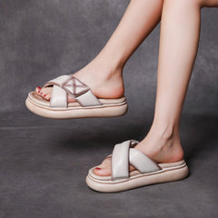 Sheepskin Leather Velcro Tape Flat Slippers