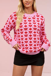 Heart-shaped Jacquard Loose Long-sleeved Knit Sweater