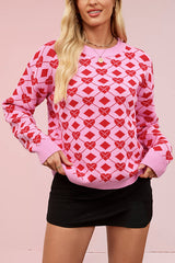 Heart-shaped Jacquard Loose Long-sleeved Knit Sweater