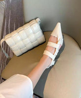 White Sandals Wedge Cowhide Leather Pointed Toe