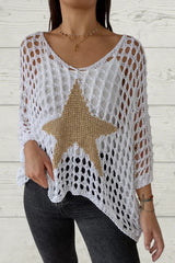 Five-star Round Neck Loose Knitted Cover-up Top