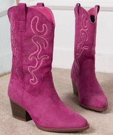 Rose Embossed Pointed Toe Solid Suede Boots Boots