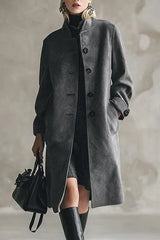 Long-sleeved Button-down Casual Long Coat