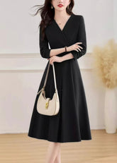 Black Wrinkled Flattering Long Dresses Fall
