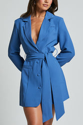 Pioneer Solid Color Lapel Long Sleeve Lace-up Blazer