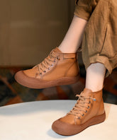 Brown Boots Cowhide Leather Vintage Splicing Cross Strap