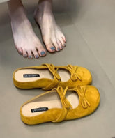 French Yellow Bow Splicing Wedge Slide Sandals