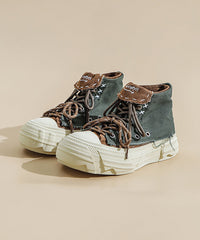 Comfortable Splicing Platform Flat Shoes Black Red Canvas Lace Up