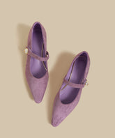 Purple Suede Buckle Strap Splicing Wedge Heels Shoes