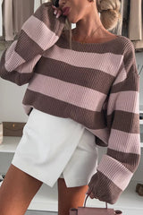 Striped Loose Long-sleeved Crew Neck Knitted Sweater