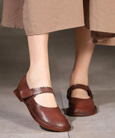 Chocolate Flat Shoes Genuine Leather Fine Embossed Flat Feet Shoes