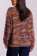 Mixed Color Loose V-neck Casual Knit Cardigan