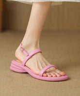 Pink Buckle Strap Splicing Chunky Sandals Peep Toe