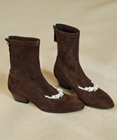 Boutique Brown Suede Nail Bead Splicing Boots