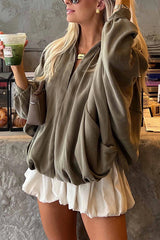 Lapel Loose Puff Long Sleeve Casual Zipper Jacket