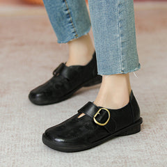 Retro Leather Bickled Flat Casual Shoes