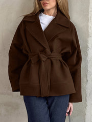 Retro-style Lapel Long-sleeved Belted Loose Coat