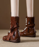 Boutique Lace Up Splicing Boots Brown Suede