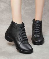 Black Ankle Boots Chunky Faux Leather Splicing Zippered