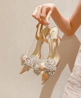 Bow Zircon Pointed Toe Stiletto Heels Sandals Champagne