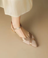 Apricot Sandals Suede Splicing Pointed Toe Buckle Strap