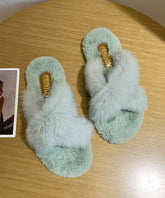 Splicing Slippers Shoes Light Green Fuzzy Fur