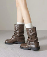 Brown Chunky Faux Leather Fashion Splicing Boots