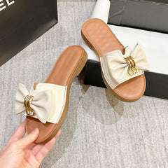Retro Leather Bowknot Slippers