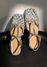French Hollow Out Buckle Strap Silver Sandals