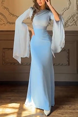 Slit Long-sleeved Patchwork Slim-fit Maxi Dress
