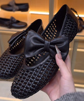 Stylish Black Bow Splicing Hollow Out Walking Sandals