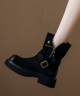 Black Platform Suede Handmade Zippered Splicing Boots