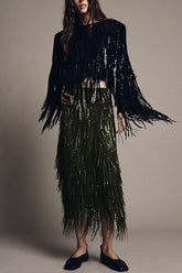Sequined Tassel Elegant Midi Skirt