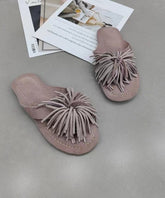 Comfy Pink Suede Tasseled Splicing Slide Sandals