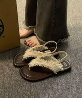 Beige Tassel Splicing Peep Toe Walking Sandals