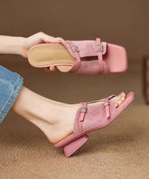 Handmade Splicing Chunky Pink Suede Slide Sandals