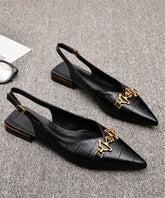 Sequined Splicing Sandals Black Cowhide Leather Pointed Toe