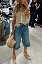 Terminally Denim Pocket Wide Leg Bermudas Jeans