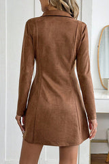 Suede Collared Long-sleeved Slim-fit Mini Dress