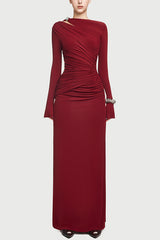 Long-sleeved Slim-fit Pleated Elegant Maxi Dress