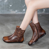 Cozy Side Zippers Casual Leather Flats Martin Boots