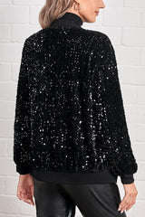 Sequined Long-sleeved Zip-up Casual Jacket