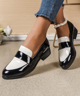 Black Round Head Splicing Faux Leather Low Heel Flats Shoes